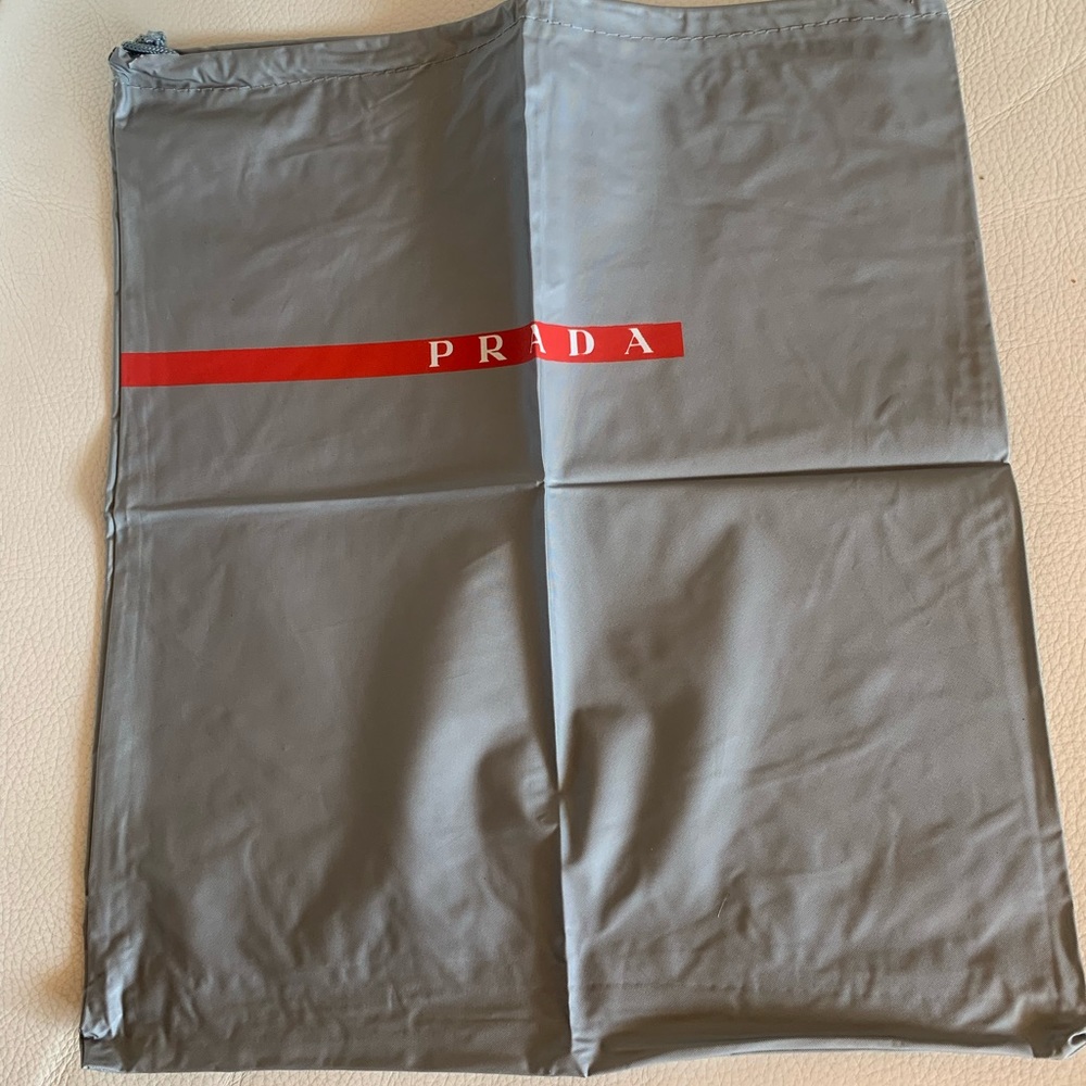 New PRADA Grey Vinyl/Rubber Shoe Dust drawstring Bag W13.5"/H 15.5"Offers accept